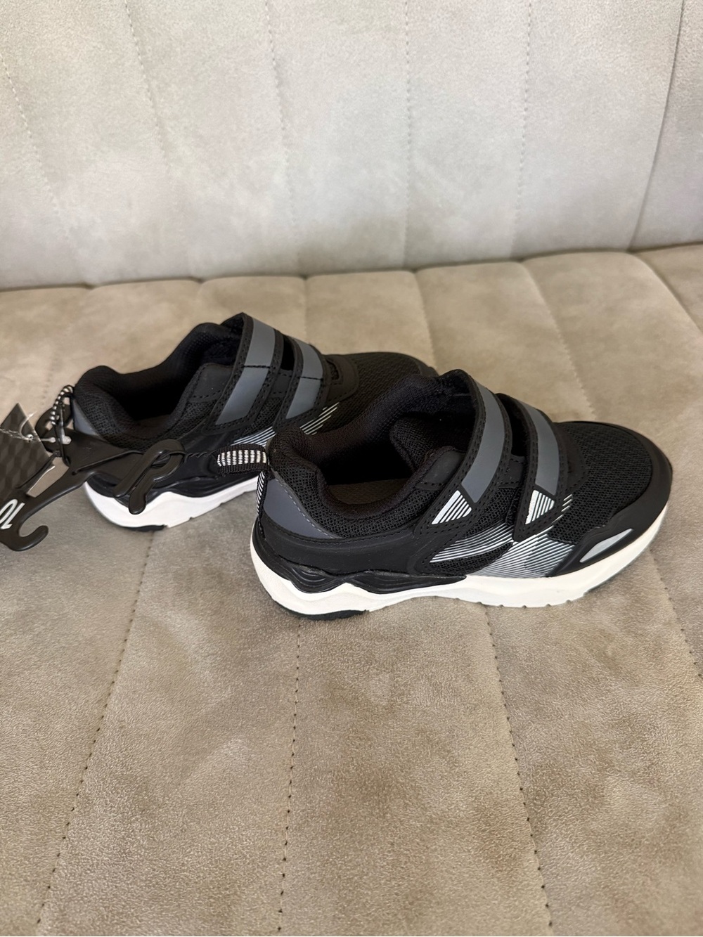Kids Black and Gray Athletic Sneakers with Velcro Straps BNWT